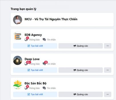 Vào dấu trang để xem tất cả các trang Facebook mà bạn quản lý.